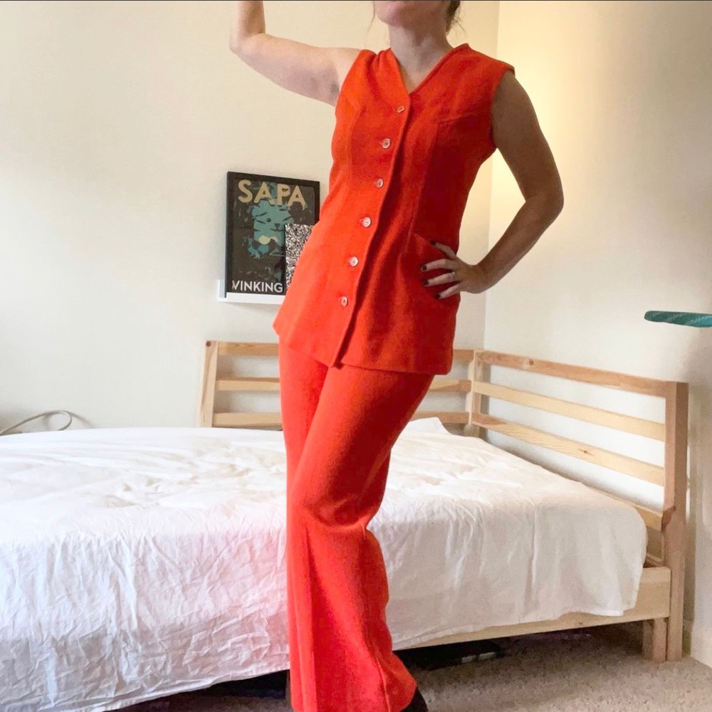 Vintage late 1960s ORANGE two-piece PANTSUIT from Country Miss